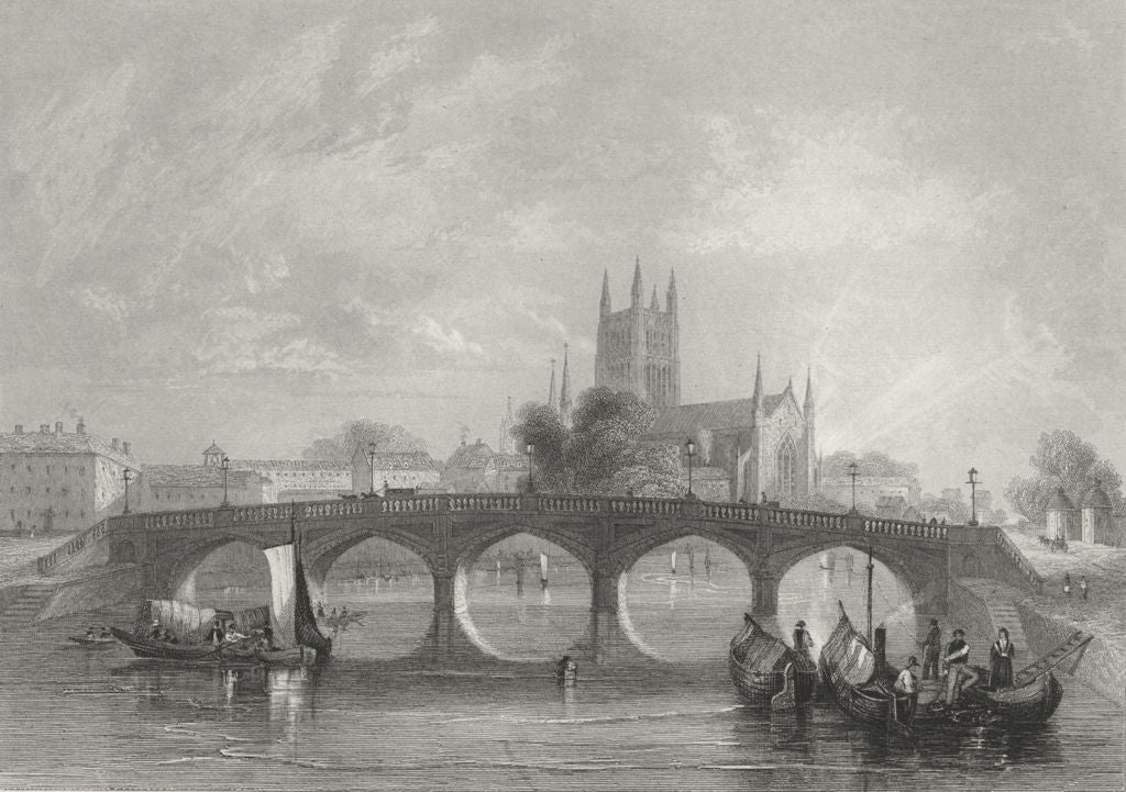 WORCS. Worcester Cathedral view quay 1836 old antique vintage print picture